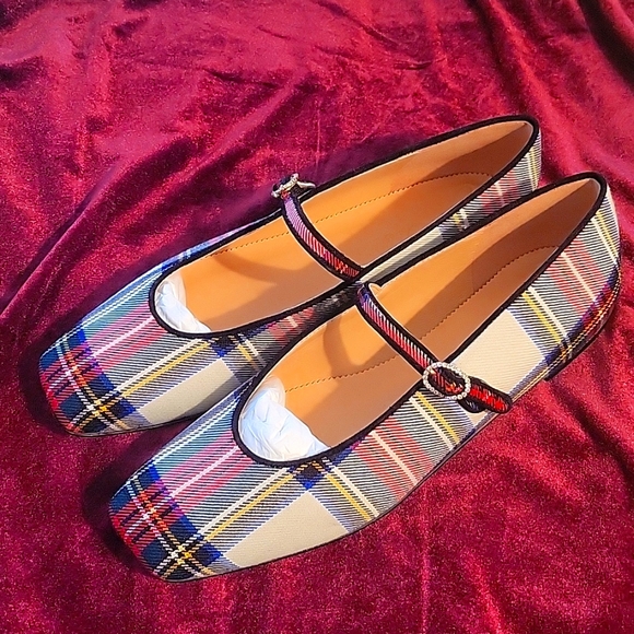 NWT J. Crew Plaid Mary Janes, Size 10 - Picture 1 of 5